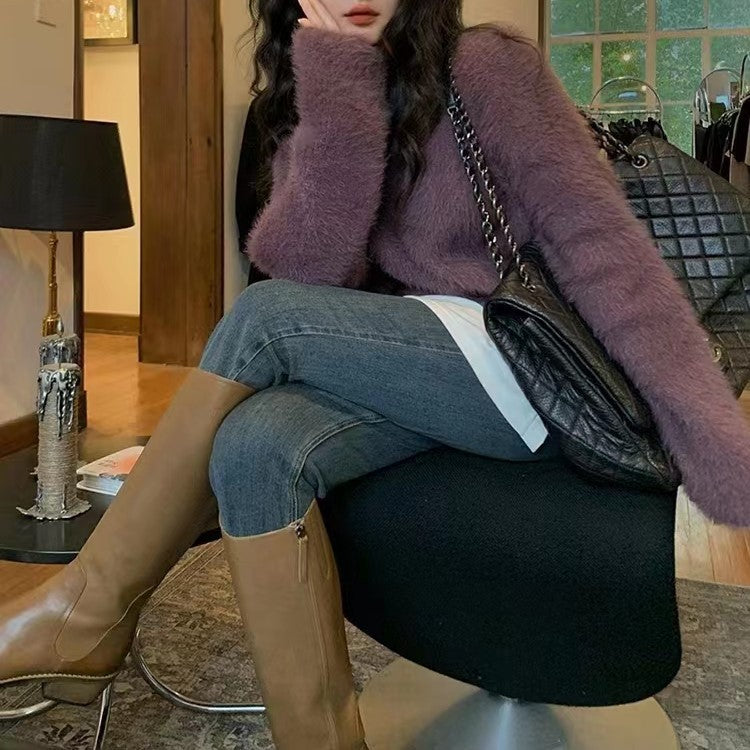 Damen Pullover Weich Lässig Rundhals