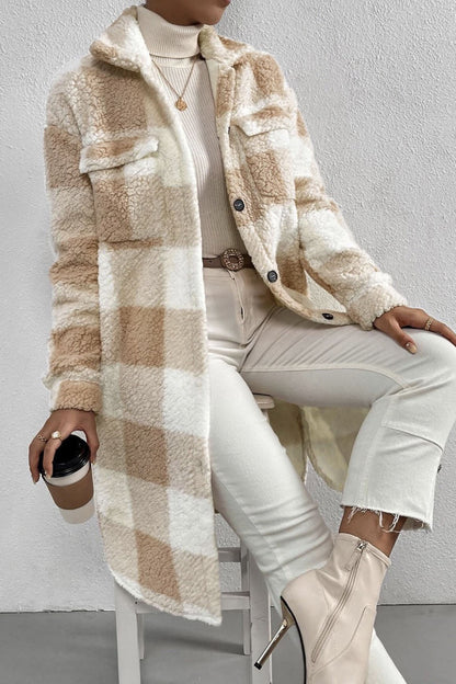 Warmes Karo Teddyjacke Damen Mantel