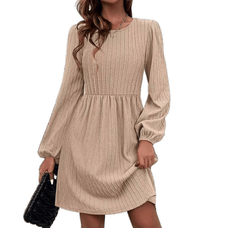 Damen A-Linie Kleid mit Puffärmeln Elegantes Rippstrick Design - IdealeKleiden