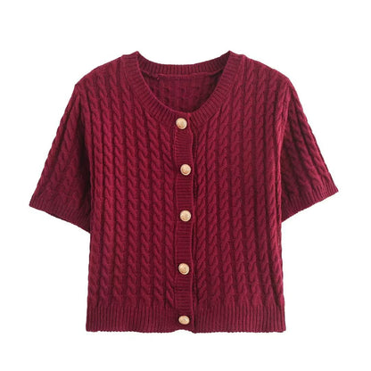 Damen Strickjacke Kurzarm Elegant Dekoriert