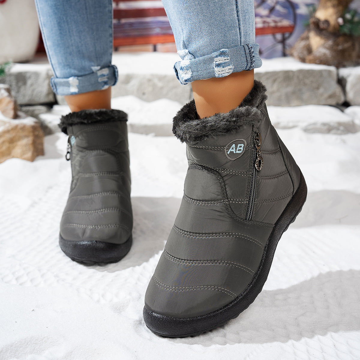 Damen Winterstiefel Warm Praktisch Reißverschluss