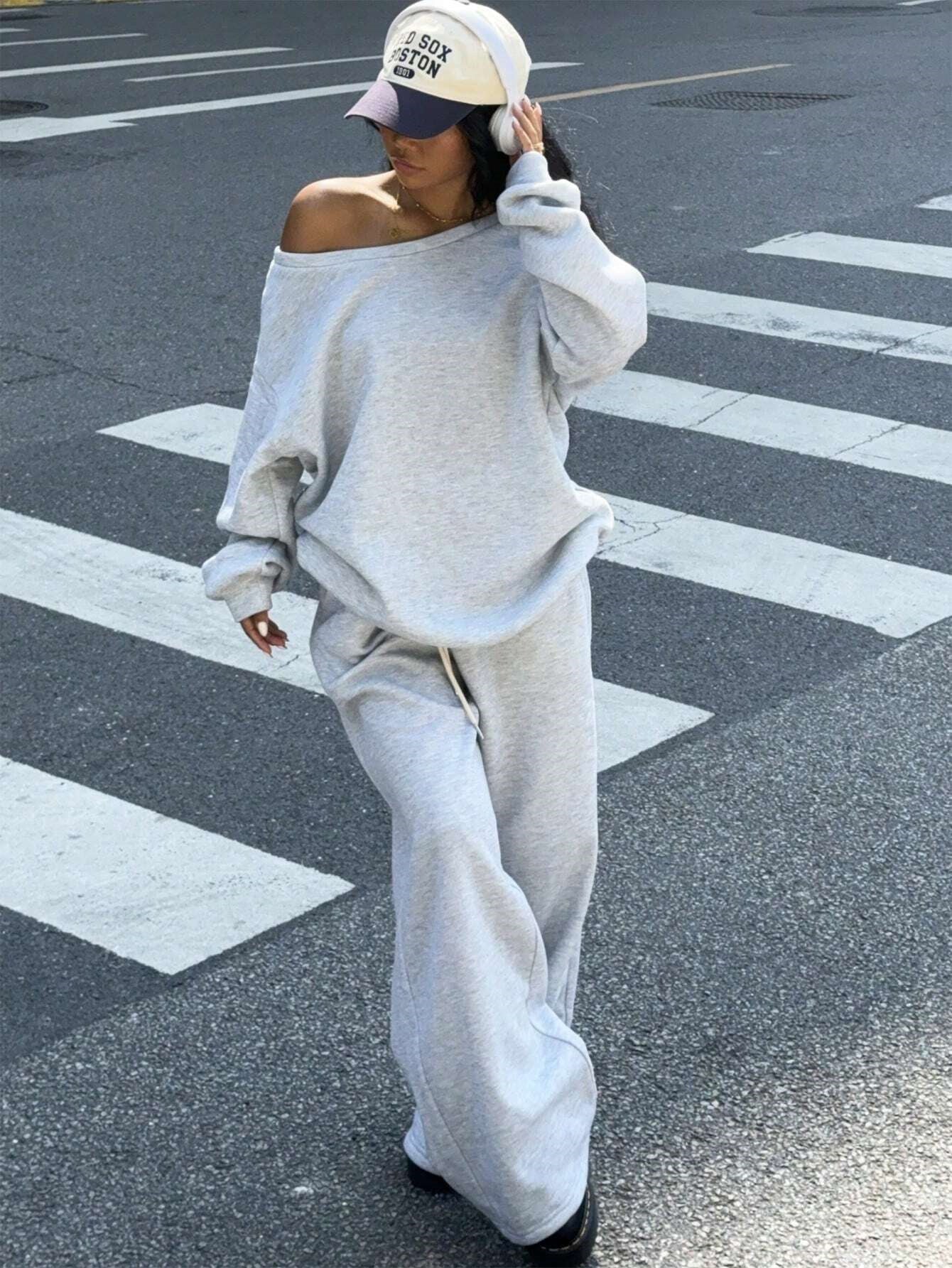 Damen Jogginganzug Set Bequem Oversized Sweat