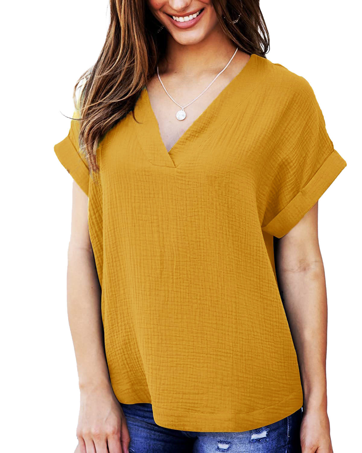 Damen T-Shirt Lässig V-Ausschnitt Lockeres Design