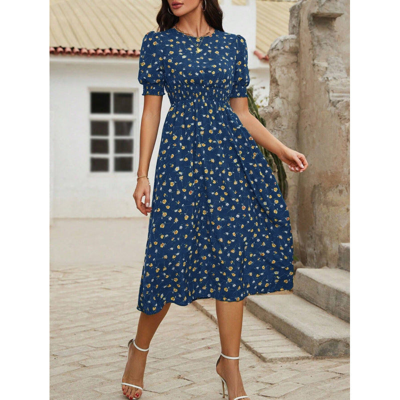 Sommer-Kleid Blumenmuster Römer-Taille Damenkleid