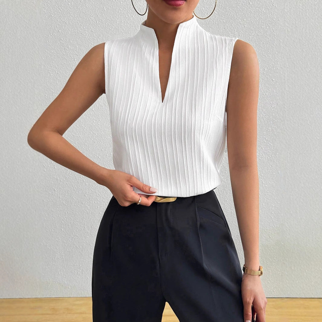 Damen Oberteil Elegant Stehkragen Plissé Style