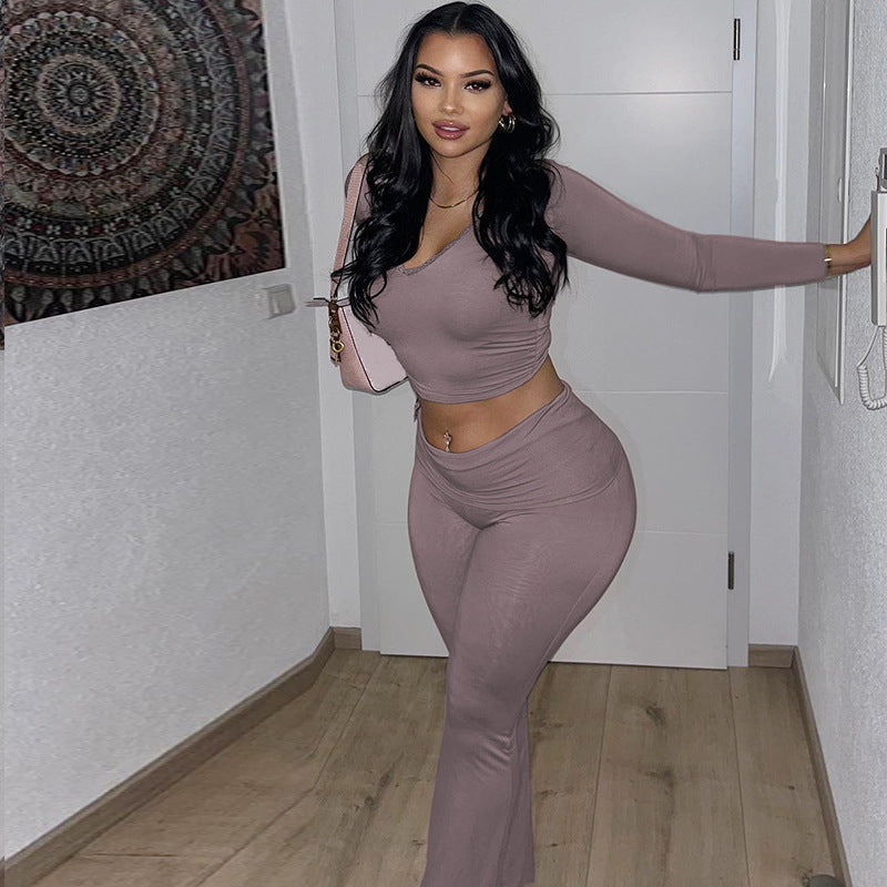 Damen Lounge-Set Mit Langem Ärmel Und Weiten Hosen