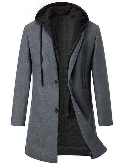 Herren Mantel Elegant Übergangsjacke Abnehmbare Kapuze