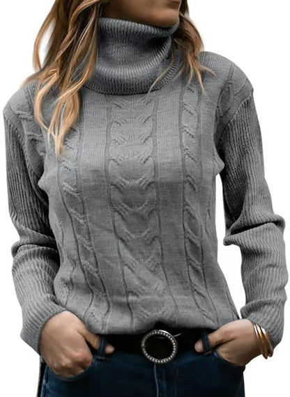Damen Strickpullover Stehkragen Zopfmuster Elegent