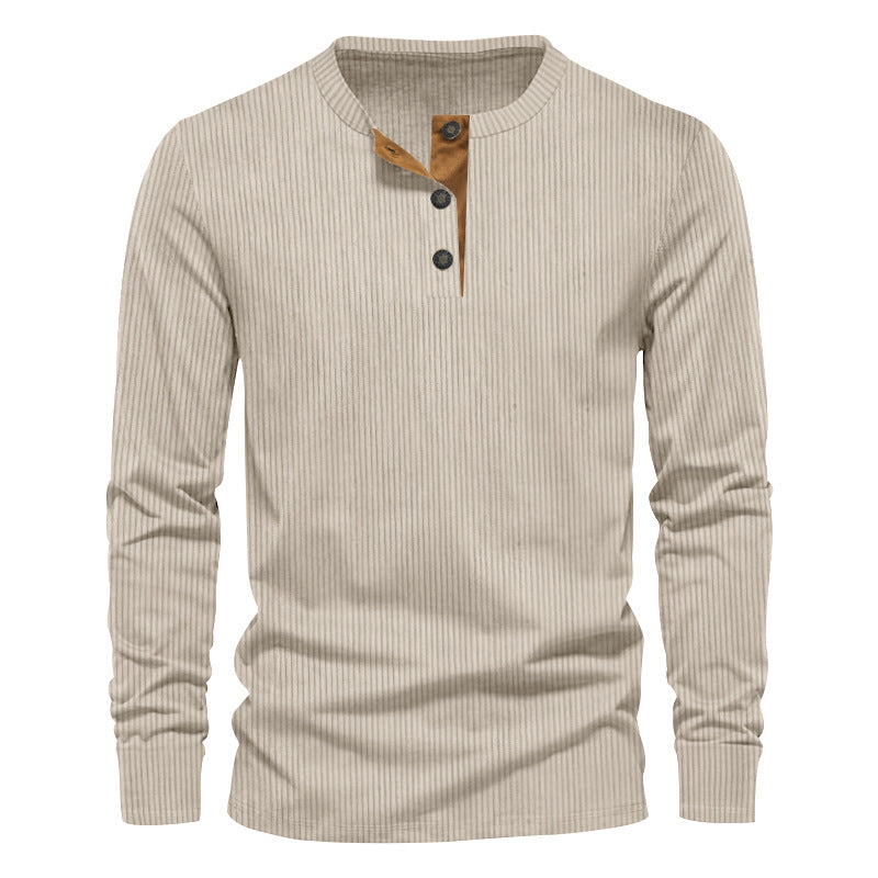 Herren Langarm-Shirt Struktur-Oberfläche Dekor-Knöpfe