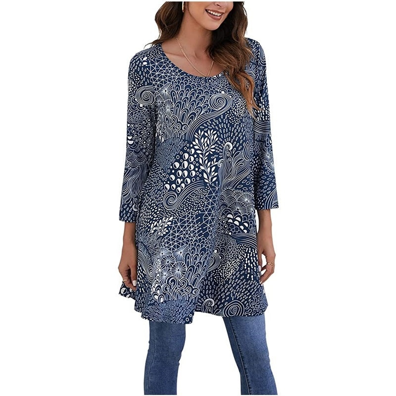 Damen Tunika Mandala Druck Sommerkleid Elegant