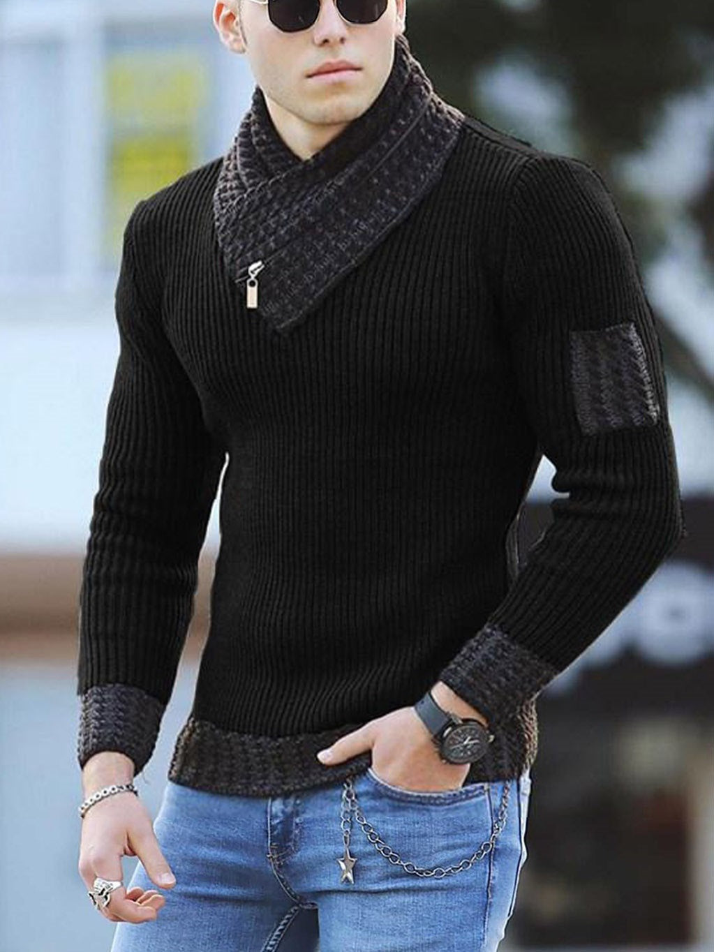 Herren Strickpullover Modern Kragen Reißverschluss