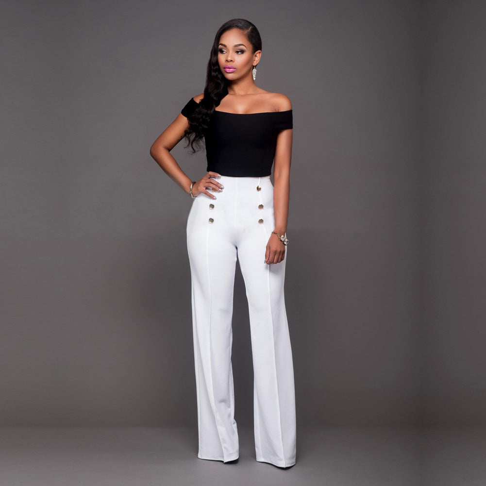 Damen Palazzo-Hose Hochtailliert Elegant Knöpfe