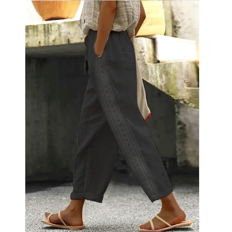 Damen Leinenhose Sommerleicht Mit Knöpfen