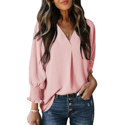 Damen Bluse V-Ausschnitt Rüschendetails Elegant