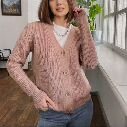 Damen Cardigan Grobstrick Modern Knöpfe - IdealeKleiden