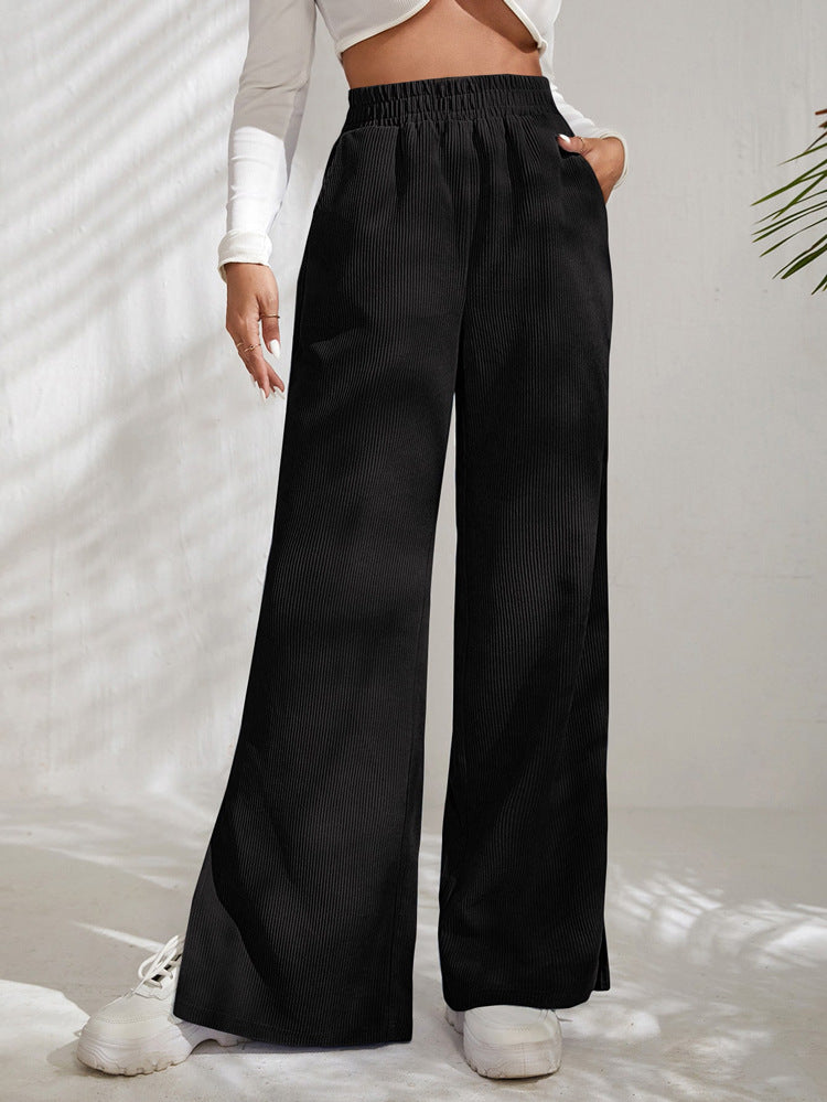 Damen Cordhose Weite Bein mit Schlitzen Elastisch