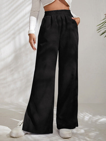 Damen Cordhose Weite Bein mit Schlitzen Elastisch