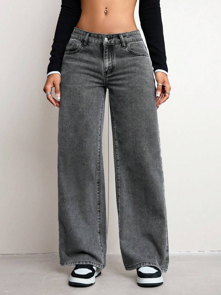 Damenschuhe bleiben nicht im Titel, es ist eine Hose: Weite Damen Jeans Hose Hoch Tailliert Bequem