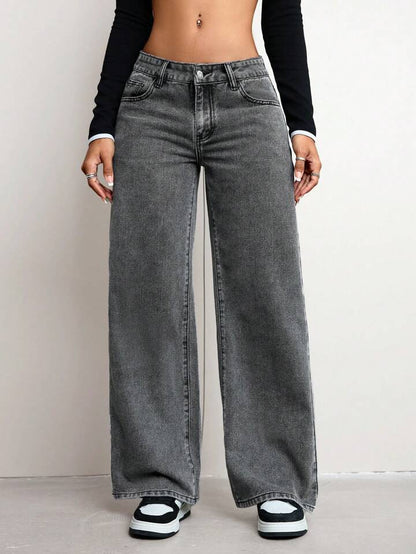 Damenschuhe bleiben nicht im Titel, es ist eine Hose: Weite Damen Jeans Hose Hoch Tailliert Bequem
