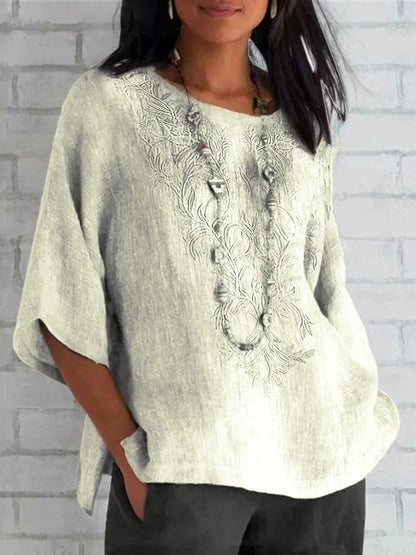 Damen Leinenbluse Bestickt Elegant Sommer
