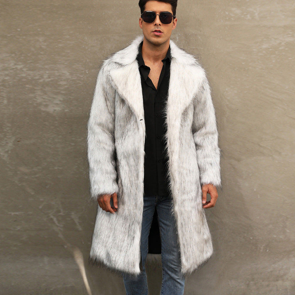 Herren Kunstpelz Mantel Moderner Style Breiter Kragen