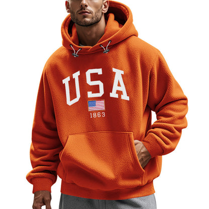 Herren Fleece Hoodie Amerika Design Kuschelig Warm
