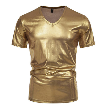 Herren T-Shirt V-Ausschnitt Glanzstoff Modern Style