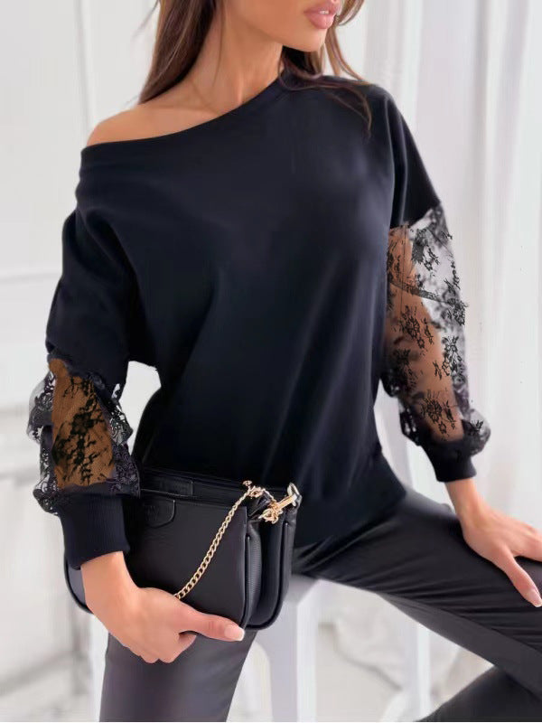 Eleganter Damen Pullover Spitze Ärmel Asymmetrisch