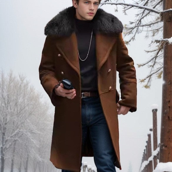 Herren Langmantel Elegantes Design Luxus Fellkragen - IdealeKleiden