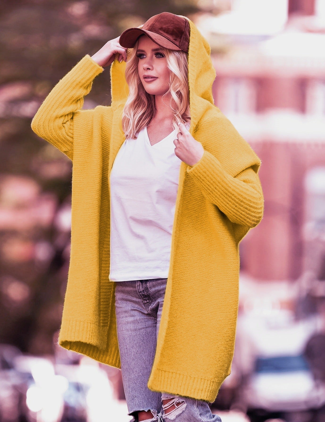 Große Strickjacke Oversized Kapuze Wollmischung