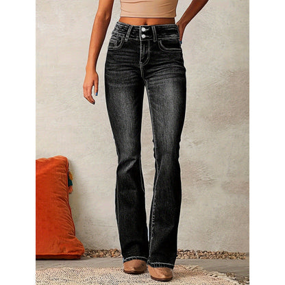 Damen Bootcut Jeans Hochwerder Elegant Design
