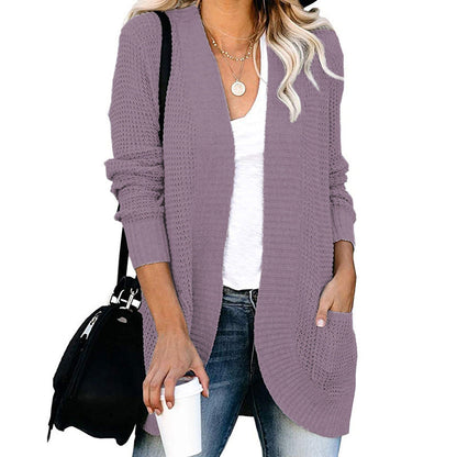 Damen Strickjacke Lässig Offene Front mit Taschen