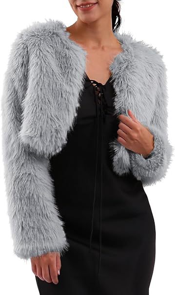 Damen Kurzjacke Flauschig Offener Schnitt Chic