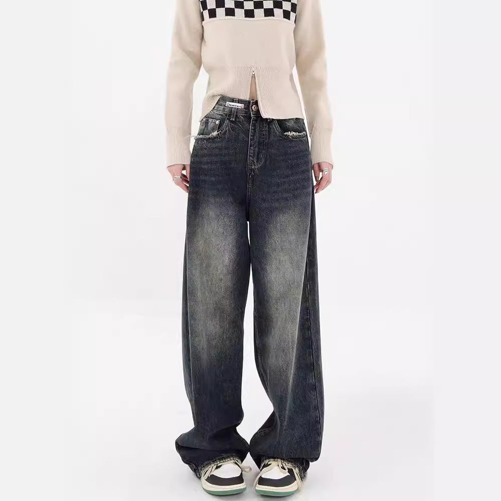 Damen Baggy Jeans Verwaschen Relaxed Fit - IdealeKleiden