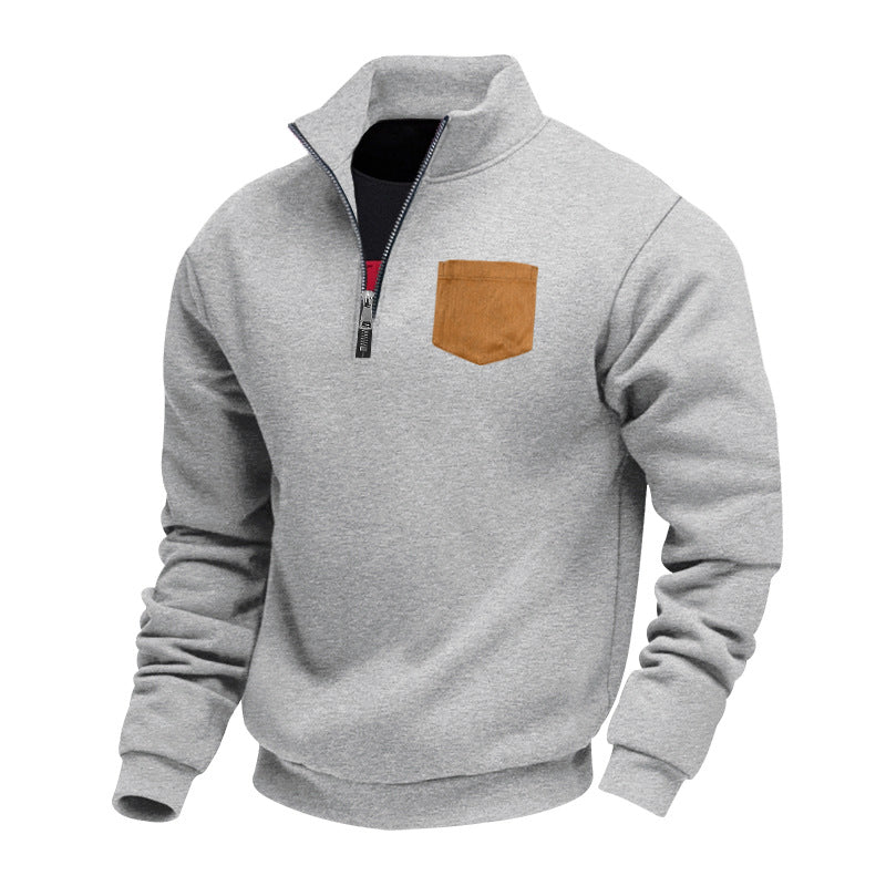 Herren Sweatpullover Modern Halbzipper Brusttasche
