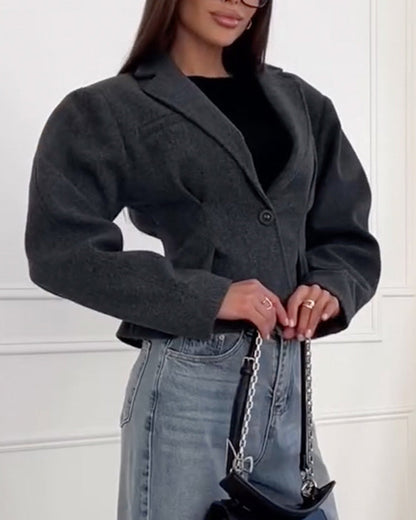 Stylischer Wollmantel Knopfverschluss Langärmlig