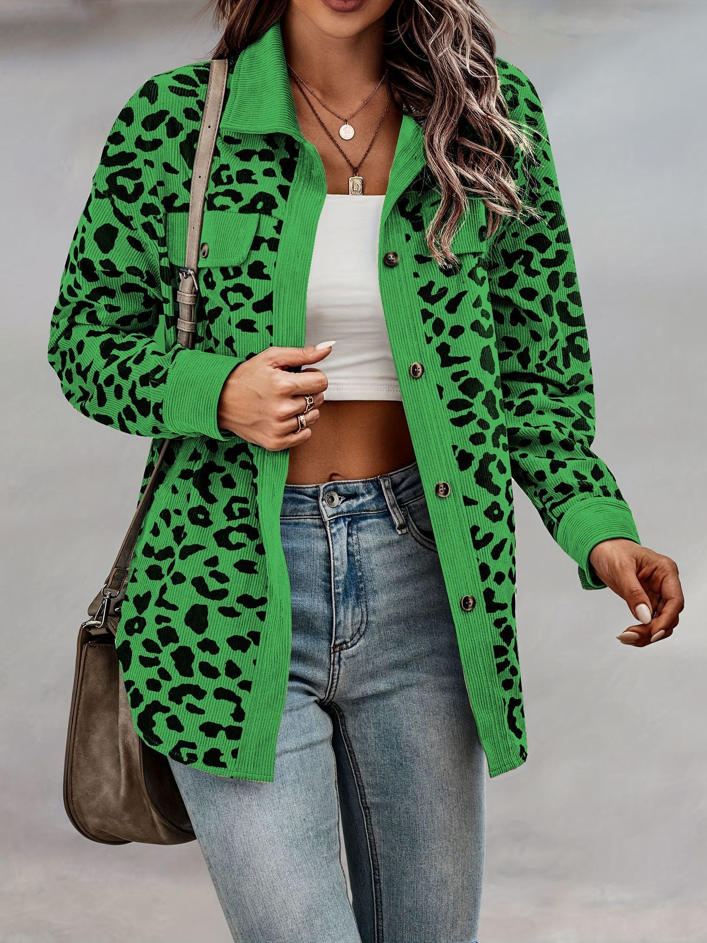 Damen Hemdenjacke Leoparden Muster Trendy Style