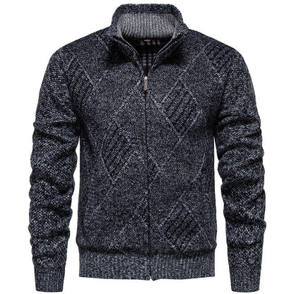 Herren Strickjacke Modern Zopf Muster Hochkragen