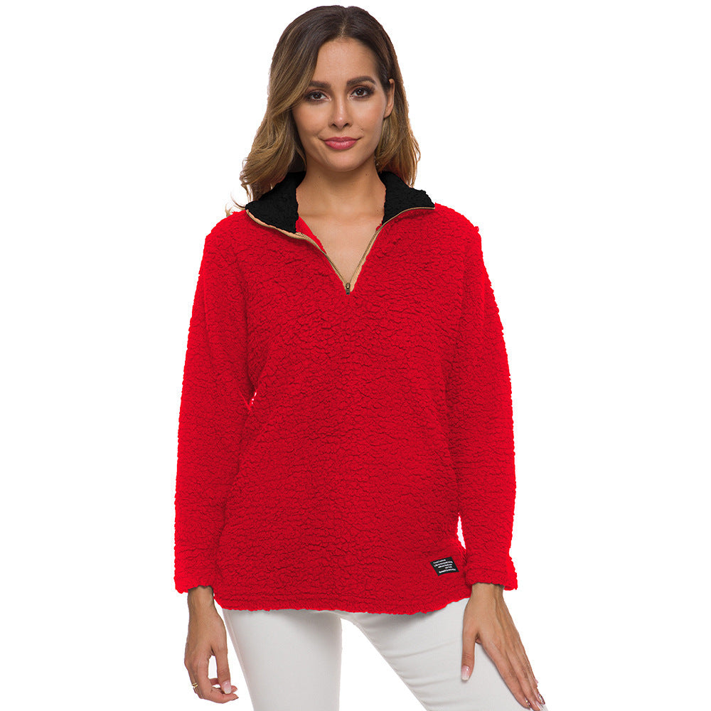 Damen Fleece Pullover Weich Hochkragen Reißverschluss