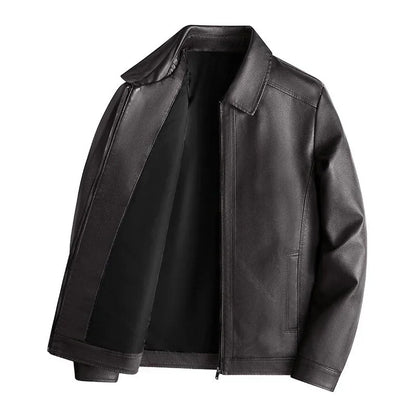 Slim Fit Lederjacke Modern Stehkragen Reißverschluss - IdealeKleiden