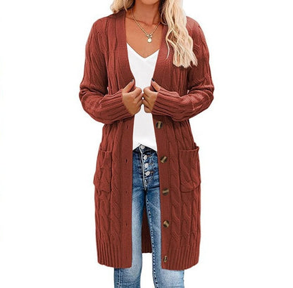 Damen Cardigan Grobstrick Warm mit Taschen und Knöpfen