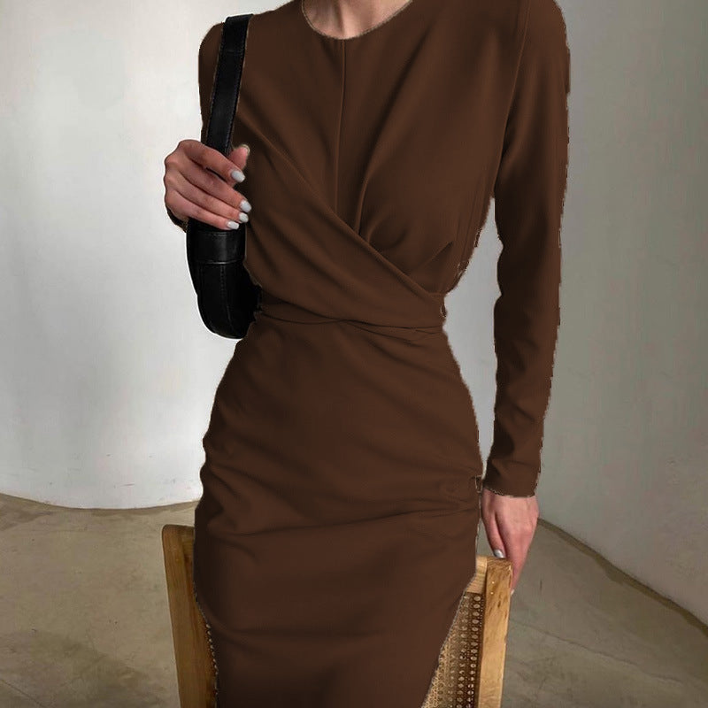 Damen Wickelkleid Elegant Langer Arm Fließender Schnitt