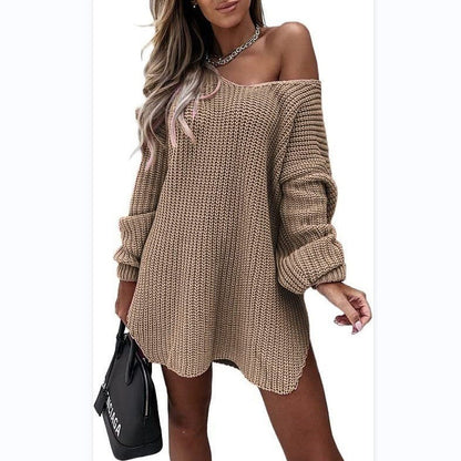 Damen Oversized Strickkleid Großzügig Geschnitten