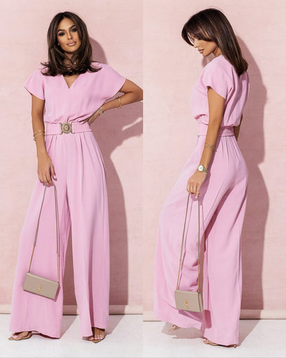 Damen Jumpsuit Weites Bein Trend Gürtel