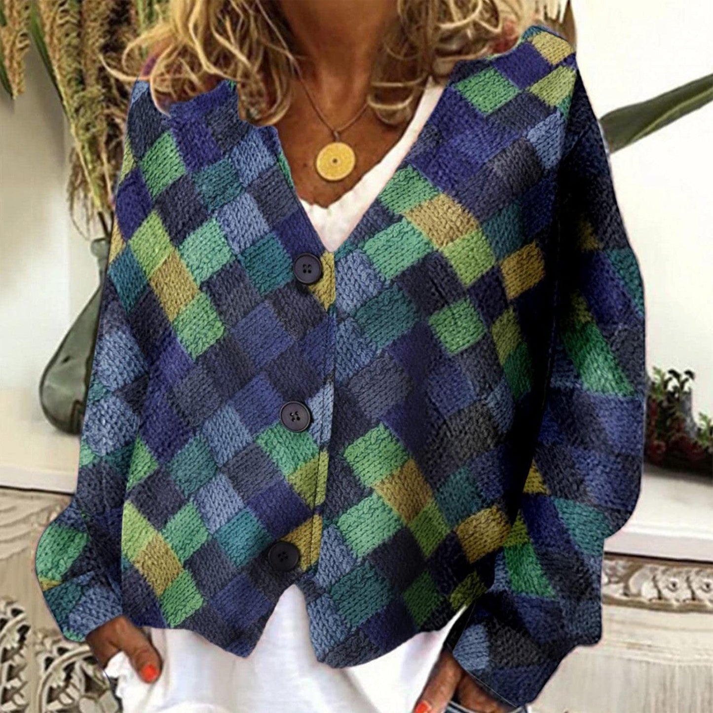 Stylishe Damenjacke V-Ausschnitt Knopfverschluss