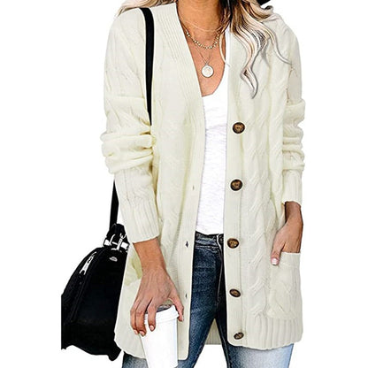 Damen Strickjacke Zopfmuster Mit Taschen