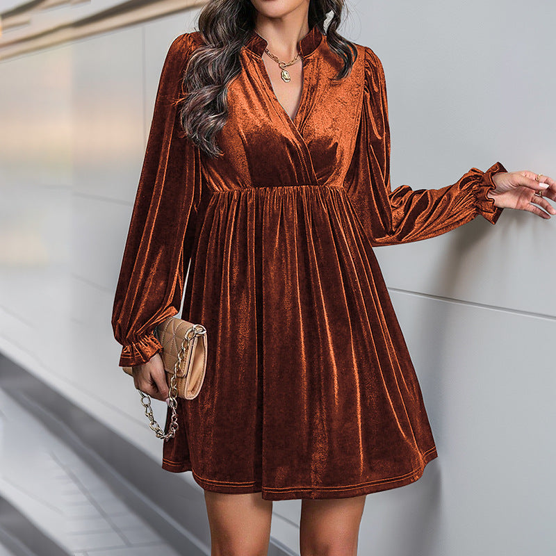 Damen Abendkleid Samt Elegant V-Ausschnitt