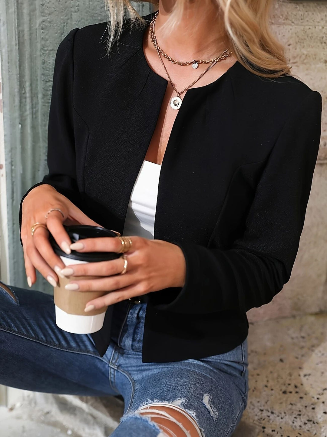 Frauen Kurzjacke Elegant Strukturiert Damenjacke
