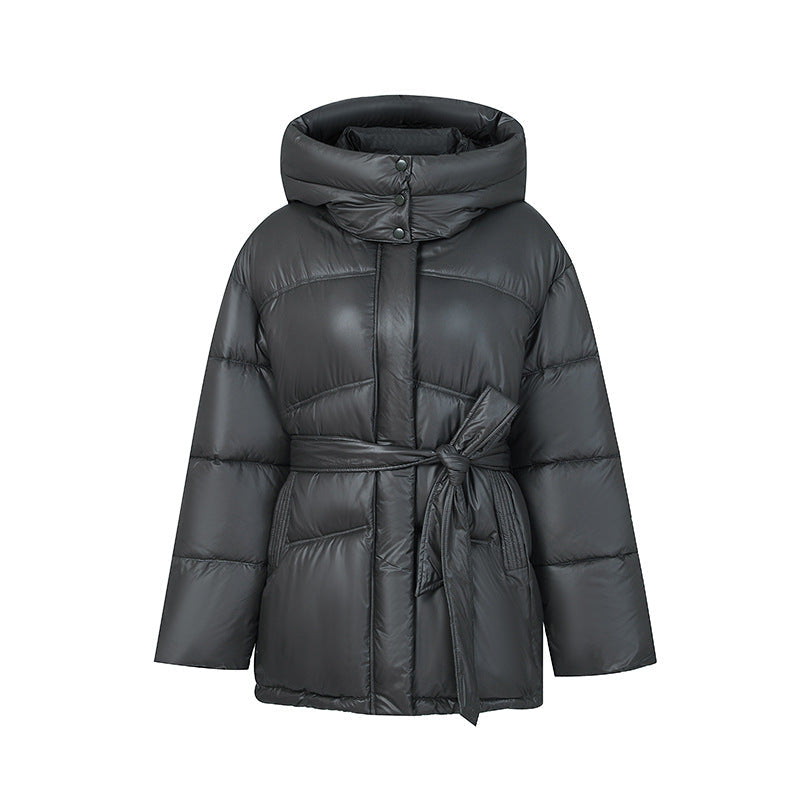 Damen Wintermantel Elegant Wattiert mit Gürtel und Kapuze