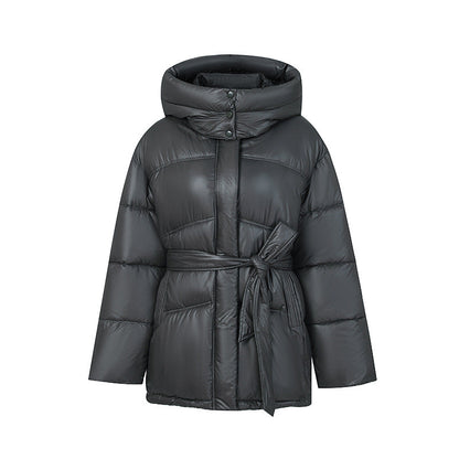 Damen Wintermantel Elegant Wattiert mit Gürtel und Kapuze